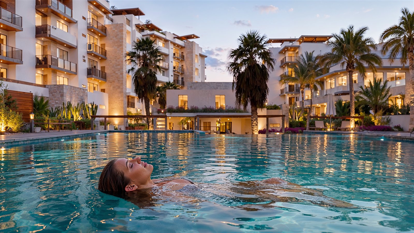 Resident swimming in the main pool at Loma Escondida